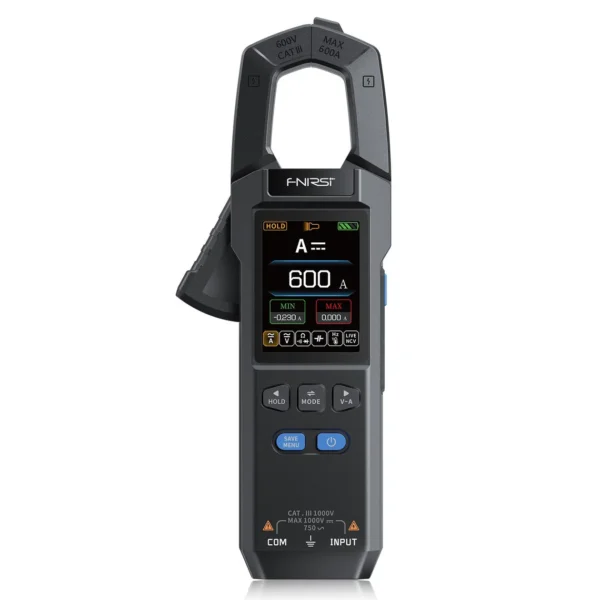 FNIRSI DMC-100 True RMS digital clamp meter with TFT display measuring AC/DC current and voltage